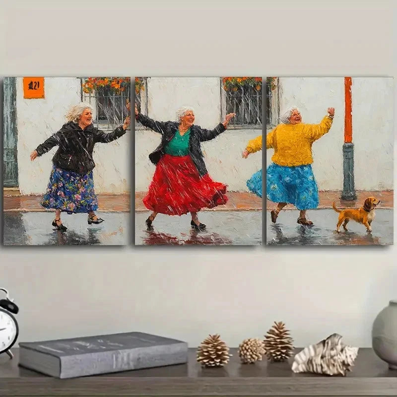 3pcs Dancing in the rain Wall Art Set Canvas Framed 60x90cm - High Quality Print 100% Australian Made Wall Canvas Ready to Hang - Bella Home Decor