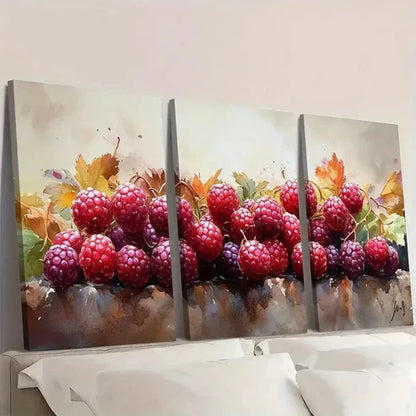 3pcs Berries Watercolor Forest Plants Wall Art Set Canvas Unframed - High Quality Print 100% Australian Made Wall Canvas - Bella Home Decor