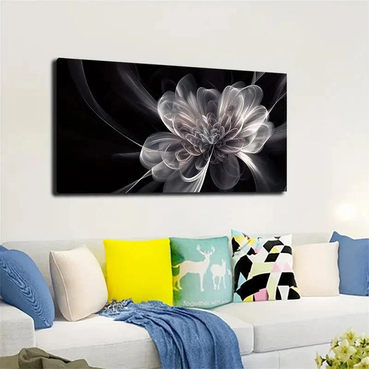 Black & White Floral Design Wall Art canvas office home room framed 120x60cm