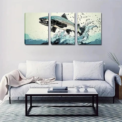 3pcs Vibrant Leaping Fish Wall Art Set Canvas Unframed - High Quality Print 100% Australian Made Wall Canvas