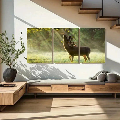 3pcs Deer in the Warmth Of The Sun Wall Art Set Canvas Framed 50x70cm - High Quality Print 100% Australian Made Wall Canvas Ready to Hang - Bella Home Decor