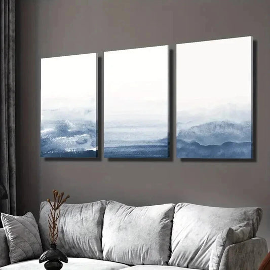 3pcs Navy Blue Gradient Abstract Wall Art Set Canvas Framed 60x90cm - High Quality Print 100% Australian Made Wall Canvas Ready to Hang