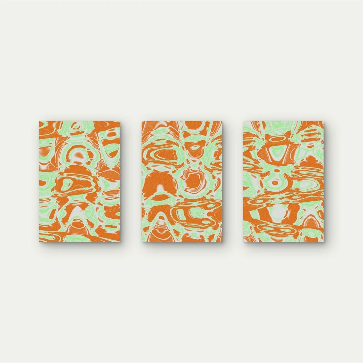 3pcs Orange and Light Green Marble Liquid Swirl Wall Art Set Canvas Framed 50x70cm - High Quality Print 100% Australian Made Wall Canvas Ready to Hang