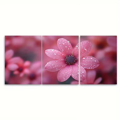3pcs Pink Daisy Floral Metal Print Ready to Hang Art - Bella Home Decor