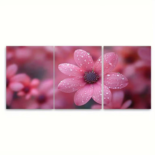 3pcs Pink Daisy Floral Metal Print Ready to Hang Art