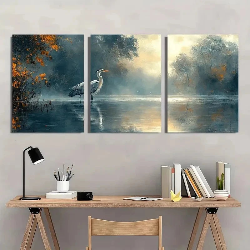 3pcs Dark Grey Background Serene Nature Scene Metal Print Ready to Hang Art - Bella Home Decor