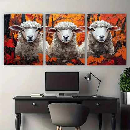 3pcs Sheep Farm Animals Friendship Design Metal Print Ready to Hang Art - Bella Home Decor
