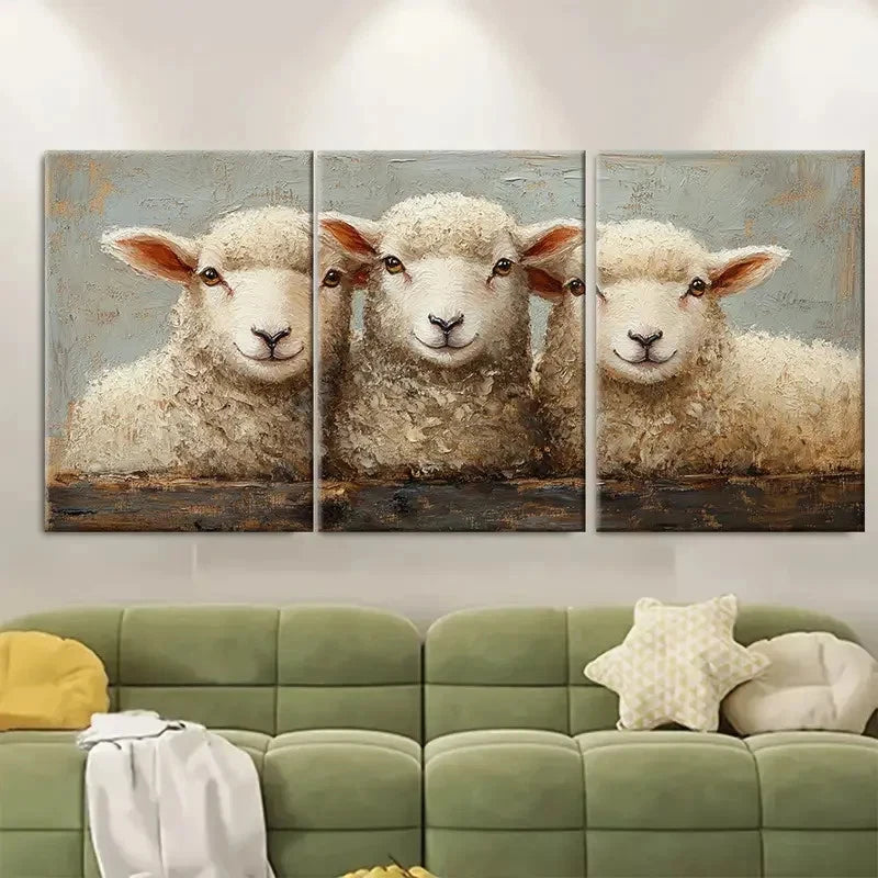 3pcs Rustic Farm Animal QS  Wall Art Set Canvas Framed 60x90cm - High Quality Print 100% Australian Made Wall Canvas Ready to Hang - Bella Home Decor