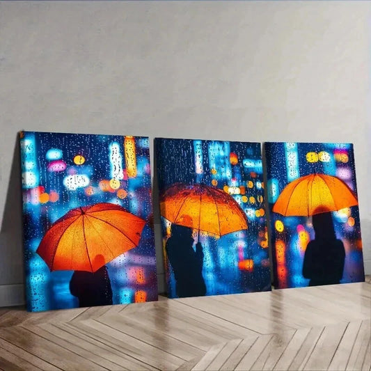 3pcs Yellow Umbrella Luxurious Wall Art Set Canvas Framed 50x70cm - High Quality Print 100% Australian Made Wall Canvas Ready to Hang