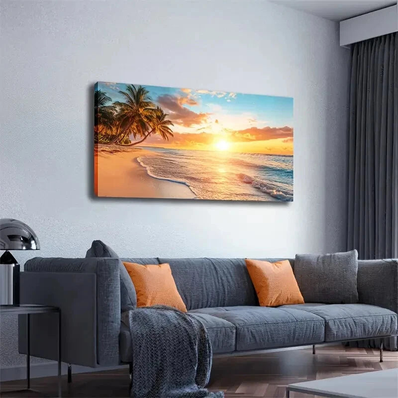 Serene Beach Sunrise Sky Wall Art wall canvas office home room framed 120x60cm - Bella Home Decor