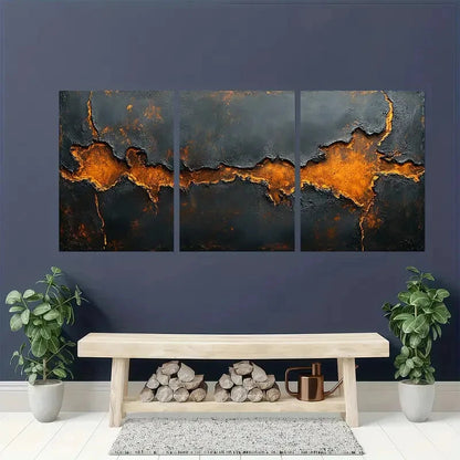 3pcs Minimalist Brown and Black Textured Metal Print Ready to Hang Art - Bella Home Decor