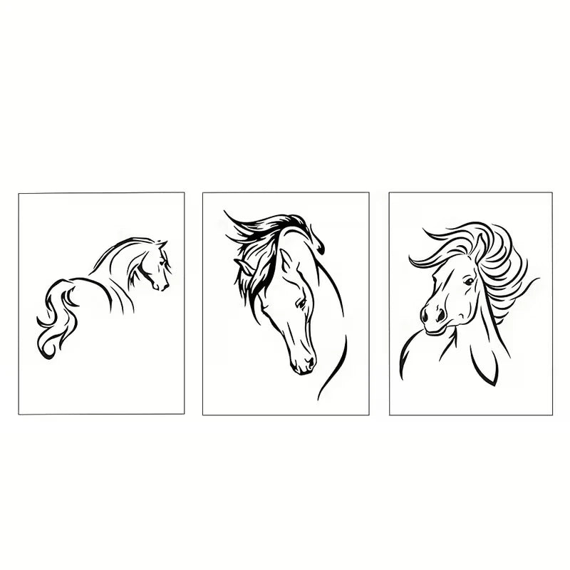 3pcs Black and White Horse Line Art  Wall Art Set Canvas Framed 40x60cm - High Quality Print 100% Australian Made Wall Canvas Ready to Hang - Bella Home Decor