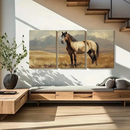 3pcs Horse Painting Mountain Landscape Metal Print Ready to Hang Art - Bella Home Decor