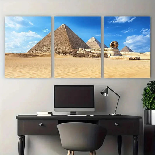 3pcs GIZA PYRAMIDS Sphinx Landmark Wall Art Set Canvas Framed 40x60cm - High Quality Print 100% Australian Made Wall Canvas Ready to Hang