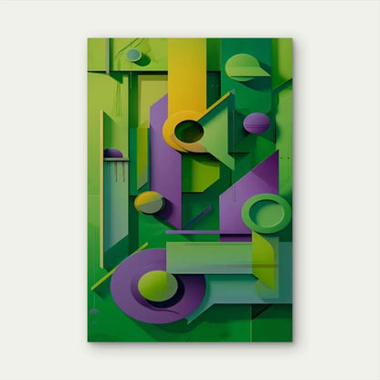 Vibrant Green & Purple Geometric Metal Print Ready to Hang