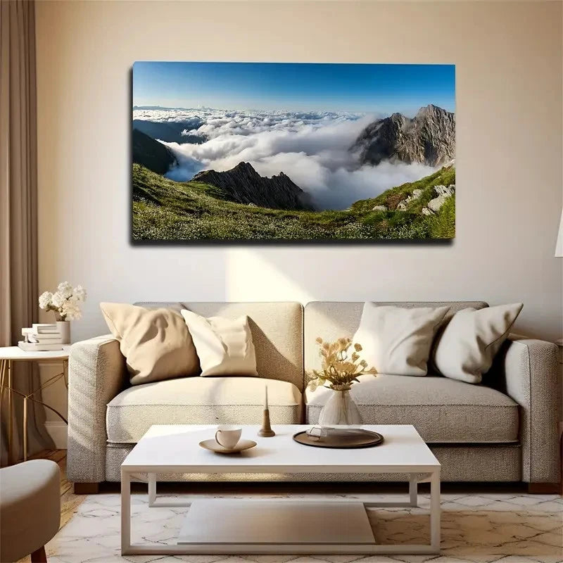 Mist-Shrouded Mountains Wall Art Canvas Office Home Room Framed 120x60cm