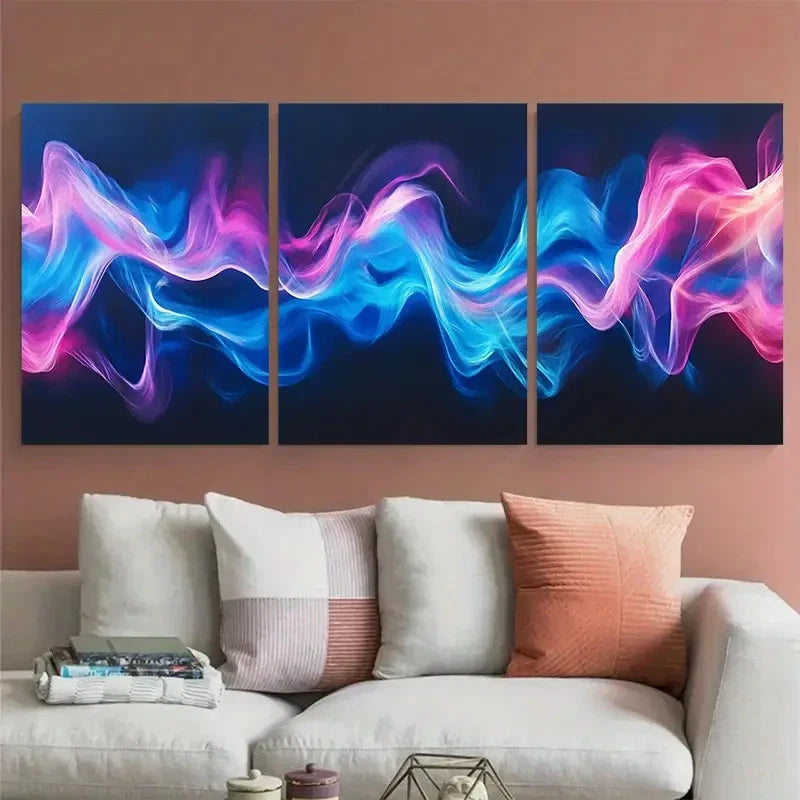 3pcs Abstract Sound Waves in Gradients Design Wall Art Set Canvas Framed 50x70cm - High Quality Print 100% Australian Made Wall Canvas Ready to Hang - Bella Home Decor