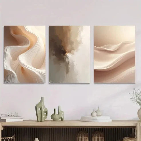 3pcs Modern Abstract Golden & White Design Wall Art Set Canvas Unframed - High Quality Print 100% Australian Made Wall Canvas
