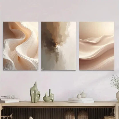 3pcs Modern Abstract Golden & White Design Wall Art Set Canvas Unframed - High Quality Print 100% Australian Made Wall Canvas