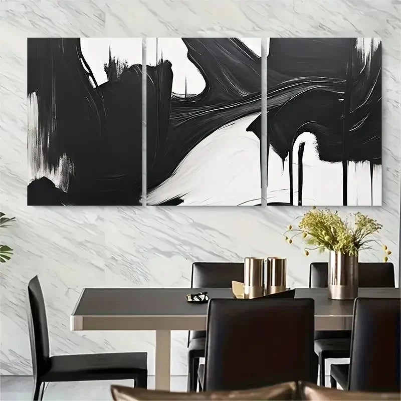 3pcs Minimalist Black and White Abstract Metal Print Ready to Hang Art