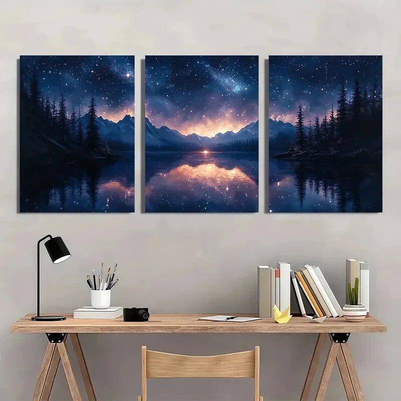 3pcs Starry Night Sky Fine Art Print Peaceful Metal Print Ready to Hang Art - Bella Home Decor