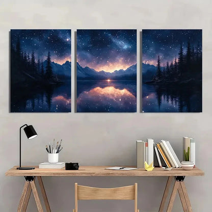 3pcs Starry Night Sky Fine Art Print Peaceful Metal Print Ready to Hang Art - Bella Home Decor