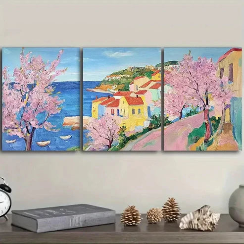 3pcs The cherry blossoms open. (4) Wall Art Set Canvas Unframed - High Quality Print 100% Australian Made Wall Canvas