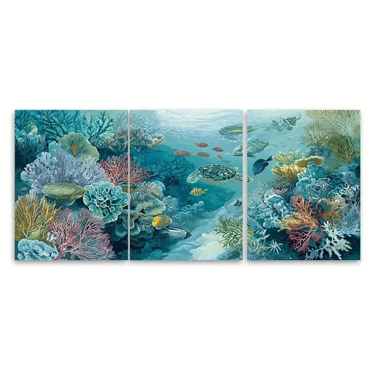 3pcs Great Barrier Reef Underwater Australia Wall Art Set Canvas Framed 60x90cm - High Quality Print 100% Australian Made Wall Canvas Ready to Hang