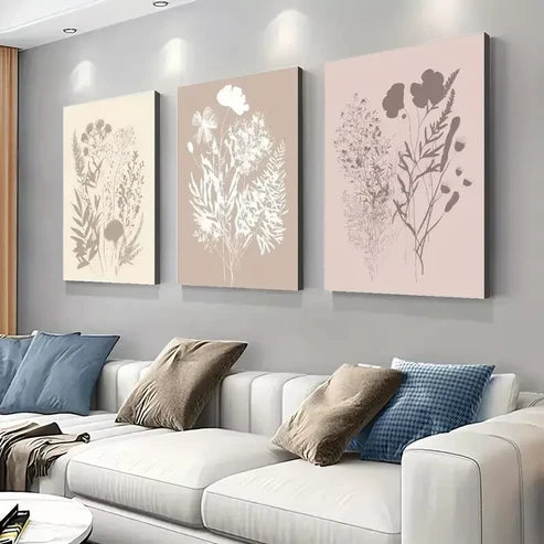 3pcs Abstract Wildflower Floral Botanical Art Wall Art Canvas Unframed - High Quality Print 100% Australian Made Wall Canvas - Bella Home Decor