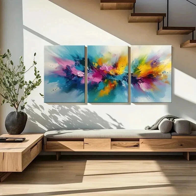 3pcs Colorful Palette Dynamic Composition Wall Art Set Canvas Framed 40x60cm - High Quality Print 100% Australian Made Wall Canvas Ready to Hang - Bella Home Decor