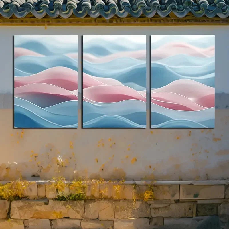 3pcs Vibrant Beautiful Light and Pink Sky Design Metal Print Ready to Hang Art - Bella Home Decor