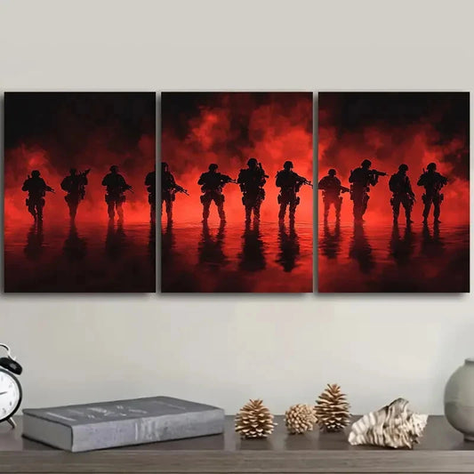 3pcs A group of soldiers standing in formation Metal Print Ready to Hang Art