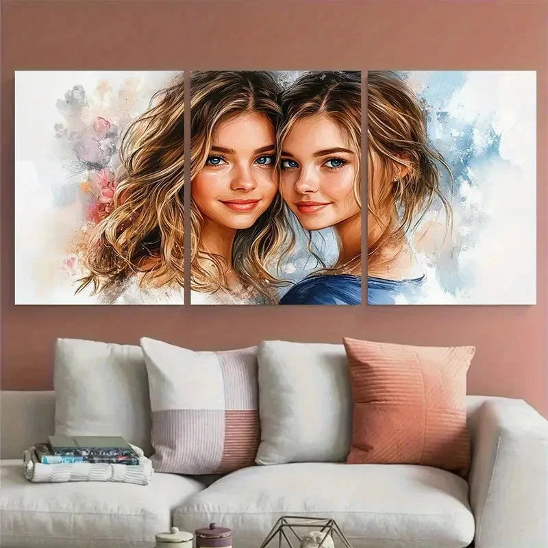 3pcs Mother Daughter Illustration Metal Print Ready to Hang Art - Bella Home Decor