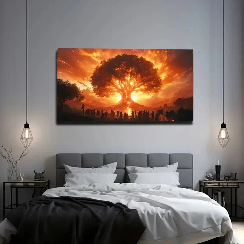 Vibrant Sunset Tree Design Wall Art canvas office home room framed 120x60cm - Bella Home Decor
