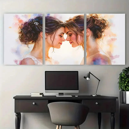 3pcs Portrait of a Lesbian Couple Illustration Metal Print Ready to Hang Art - Bella Home Decor