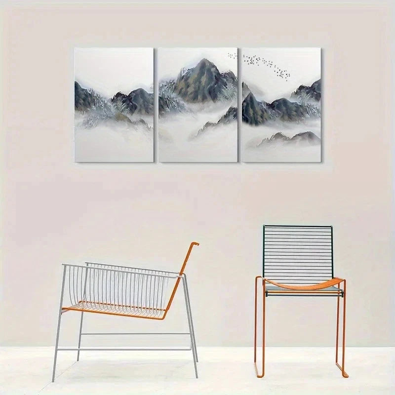 3pcs Abstract Mountain Black & White Metal Print Ready to Hang Art - Bella Home Decor