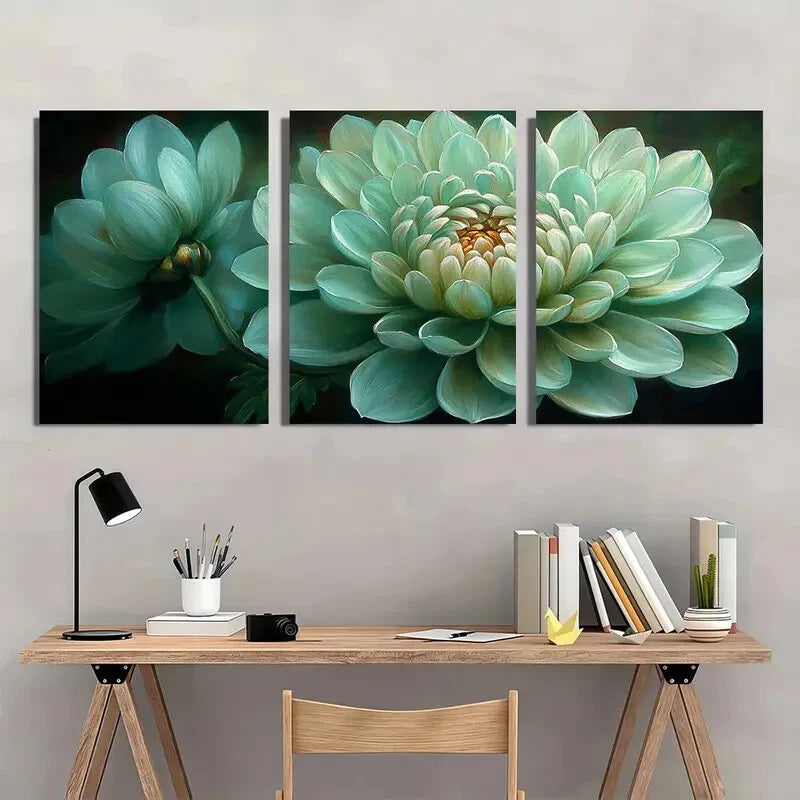 3pcs Green Chrysanthemum Painting Print Metal Print Ready to Hang Art - Bella Home Decor