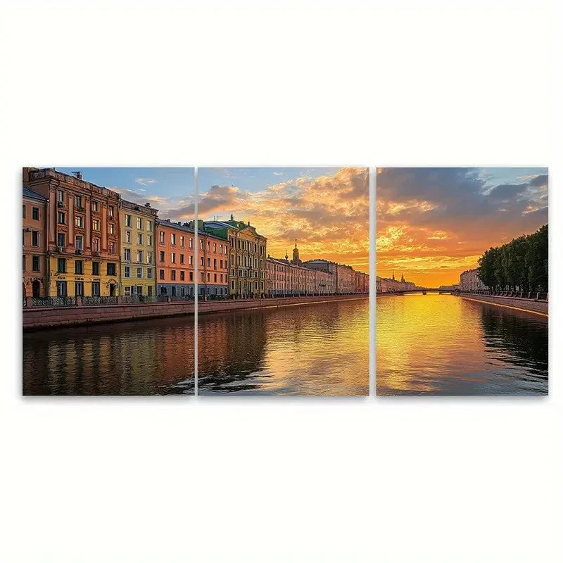 3pcs Calm Moyka River Metal Print Ready to Hang Art - Bella Home Decor