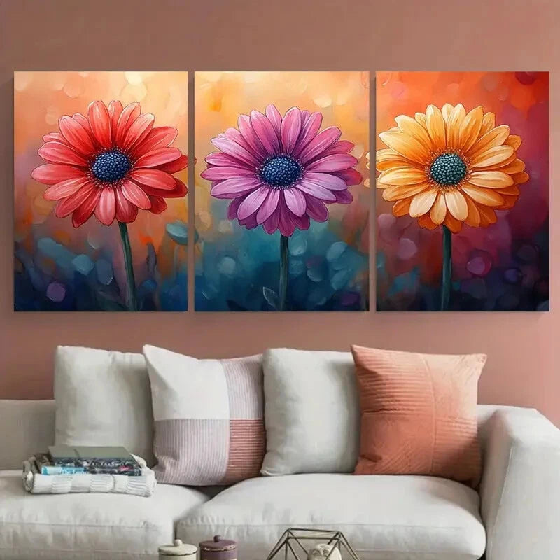 3pcs Watercolour Floral Colorful Blooming Flower Metal Print Ready to Hang Art - Bella Home Decor