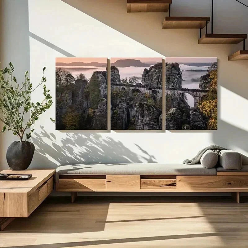 3pcs Boulder Mountain Peak Modern  Wall Art Set Canvas Framed 50x70cm - High Quality Print 100% Australian Made Wall Canvas Ready to Hang - Bella Home Decor