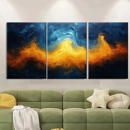 3pcs Vibrant Blue and Yellow Abstract Metal Print Ready to Hang Art - Bella Home Decor