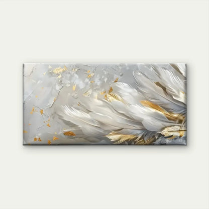 Long Feathers White Gold Wall Art Canvas Office Home Room Framed 120x60cm