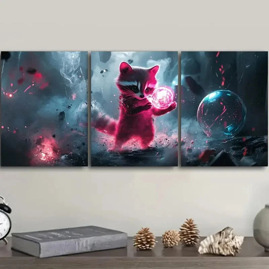 3pcs A magical raccoon Metal Print Ready to Hang Art
