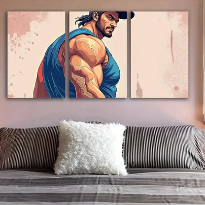 3pcs Man In Blue Vest Wall Art Set Canvas Framed 50x70cm - High Quality Print 100% Australian Made Wall Canvas Ready to Hang