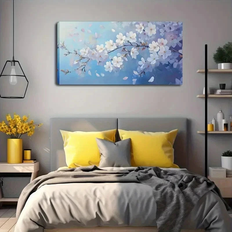White Flowers Blooming Wall Art canvas office home room framed 120x60cm