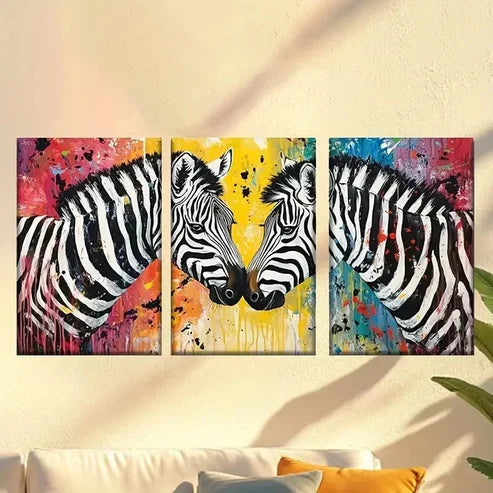 3pcs Two Zebras Painting on Canvas Wall Art Canvas - High Quality Print 100% Australian Made Wall Canvas