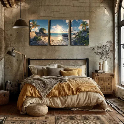 3pcs Featuring Rocks And Beautiful Beaches Wall Art Set Wall Art Canvas Unframed - High Quality Print 100% Australian Made Wall Canvas