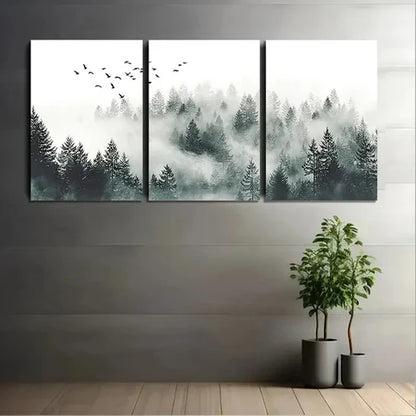3pcs Misty Forest With Birds Flying Wall Art Set Canvas Unframed - High Quality Print 100% Australian Made Wall Canvas