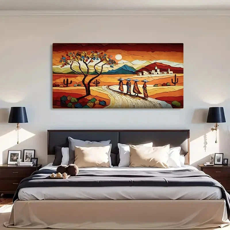 Desert Sunset Abstract Lands Wall Art Canvas Office Home Room Framed 120x60cm