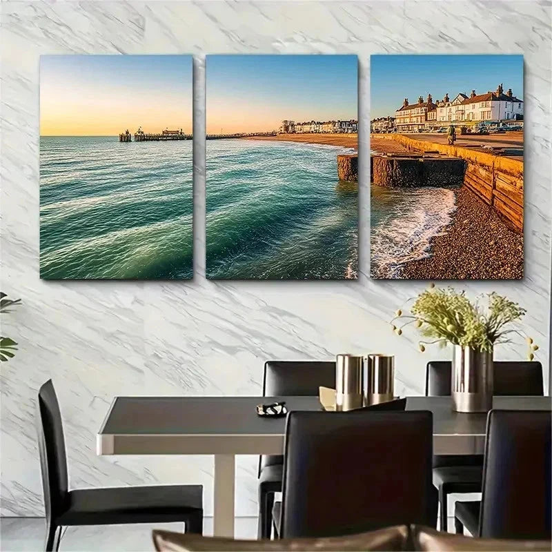 3pcs Impressionist West Sussex Coastal Perfect Wall Art Set Canvas Framed 50x70cm - High Quality Print 100% Australian Made Wall Canvas Ready to Hang